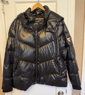 Buy Karl Lagerfeld Paris Apres Ski Chevron Down Puffer Jacket Black Women's Size XL • 64.84£
