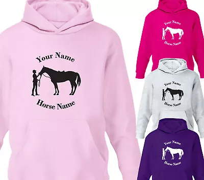 Buy Childrens Personalised Horse Riding Hoodie Girls Boys Pony Rider Hoody Gift • 15.95£
