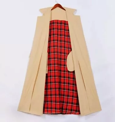 Buy Ladies Red Tartan Check Camel  Urban Street  Lightweight Trench  Jacket Coat  14 • 54£