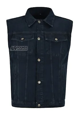 Buy Mens Denim Sleeveless Trucker Jacket Navy Blue Stonewash Casual Jeans Jacket • 16.99£
