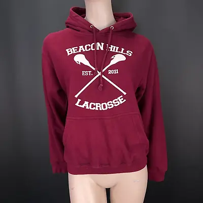 Buy AWDis Hoodie S Womens Burgundy Red Drawstring Lacrosse Long Sleeves Logo Casual • 14.25£