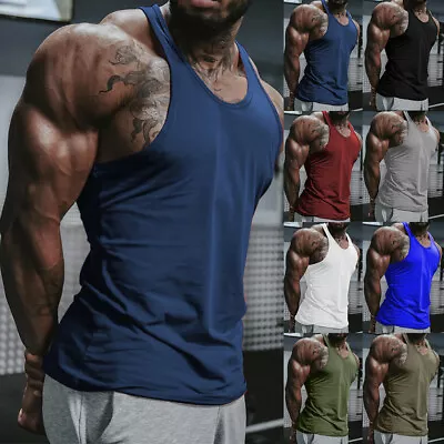 Buy Mens Gym Vest Bodybuilding Muscle Tee Plain Tank Tops Fitness T Shirts Blouse UK • 9.29£