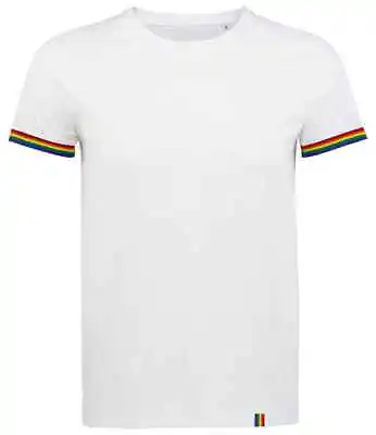 Buy SOLS Mens Unisex BLACK Or WHITE T-Shirt Tee With Rainbow Trim S-4XL • 15.99£