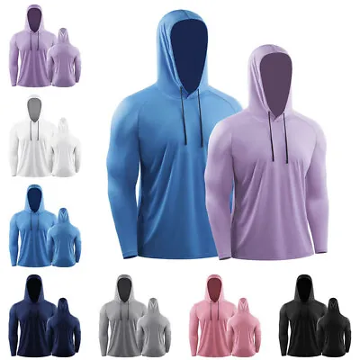 Buy UK Men‘s Quick Dry Workout Hooded T Shirt Long Sleeve Breathable Activewear Tops • 12.99£