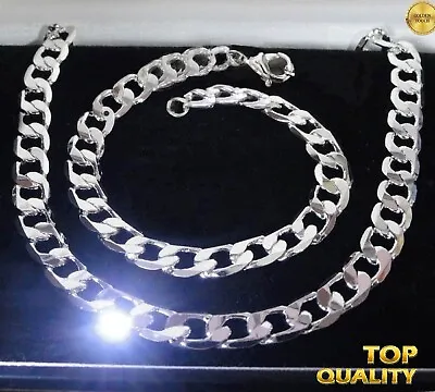 Buy Mens Polished Stainless Silver Necklace 20  Cuban Chain Bracelet Set NEW ARRIVAL • 12.99£