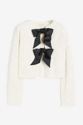 Buy H&M Limited Sequined Tie-front Bow Jacket White Size XS BRAND NEW FAST SHIP ✅ • 99.99£
