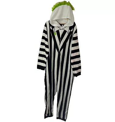 Buy Beetlejuice Jumpsuit Pajamas Halloween Movie Zip Up Pj Sz 2XL Cozy Striped Green • 18.90£
