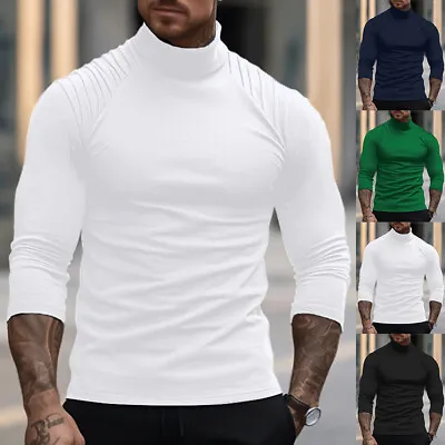 Buy Mens Turtleneck Long Sleeve Tops Solid Slim Fit Casual Pullover Shirt Blouse UK • 13.49£