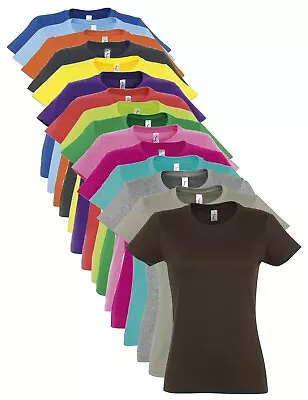 Buy Ladies Womans Womens Cotton T-Shirt Tee Shirt - BROWN KHAKI GREY & 26 Colours • 6.50£