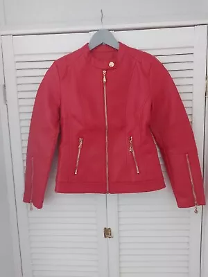 Buy Womens Red Leather Biker Jacket Size Xs. Bust 34 Inches.  Inside Arm 16 Inches.  • 20£