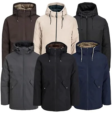 Buy Mens Parka Jacket Jack Jones Lightweight Long Sleeve Padded Winter Hooded Coat • 44.99£