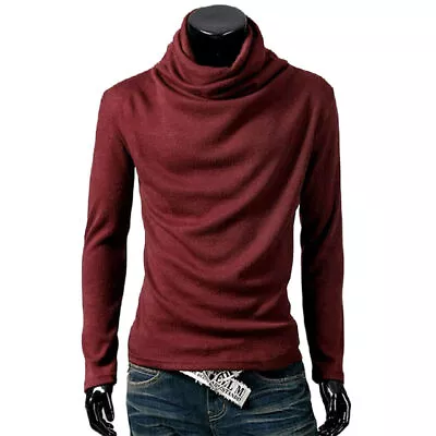 Buy Men's Plain Cowl Neck Long Sleeve T-Shirt Autumn Outdoor Jumper Pullover Tops • 11.99£
