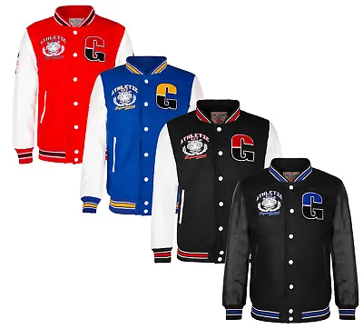 Buy Men's Baseball College Jacket Varsity Fleece Letterman Badge PU Leather Sleeves • 44.99£