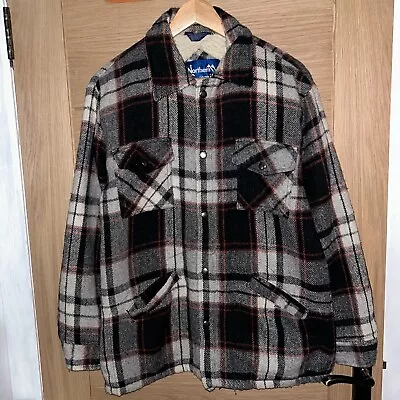 Buy Northern Summit Flannel Over Coat Sherpa Plaid Lumberjack Jacket Grey Red Size M • 20£
