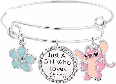 Buy Lilo And Stitch Bracelet Charm  Just A Girl Who Loves Stitch  Flower  Pink • 4.97£