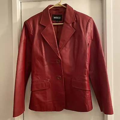 Buy MetroStyle Leather Blazer Jacket Red Lined Vintage Size 12 80s/90s • 65.36£