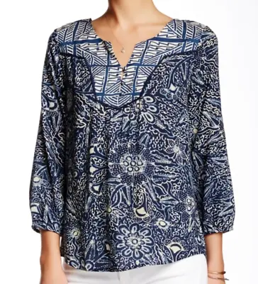 Buy Lucky Brand Blue Floral Mixed Print Boho Peasant Blouse 3/4 Sleeve Rayon Top XL • 23.59£