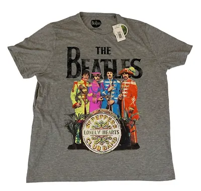 Buy The Beatles Sgt. Pepper T Shirt Official Logo Lonely Hearts Grey Mens XXL New • 19.95£