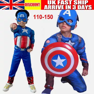 Buy Boys Marvel Captain America Costume Avengers Kid Superhero Fancy Dress Outfits • 20.82£