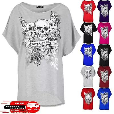 Buy Ladies Womens Batwing Floral Crown Young Forever Halloween Oversized T Shirt Top • 2.69£