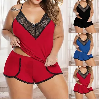 Buy Plus Size Womens Sexy Lace Cami Vest Shorts Lingerie Pyjamas PJs  Set Sleepwear • 10.19£