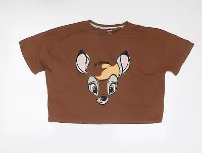 Buy Bambi Womens Brown Cotton Basic T-Shirt Size 12 Round Neck - Size 12-14 • 5.50£