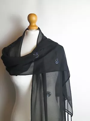 Buy Black Chiffon Spiral Beaded Long Gothic Fringed Victorian Scarf • 7.99£