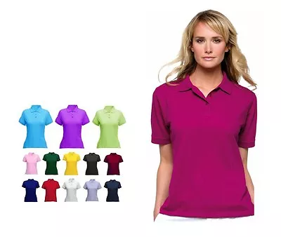 Buy Womens Plain Pique Polo T Shirt Size 8-22 - LADIES WORK CASUAL SPORTS SHIRTS • 9.95£