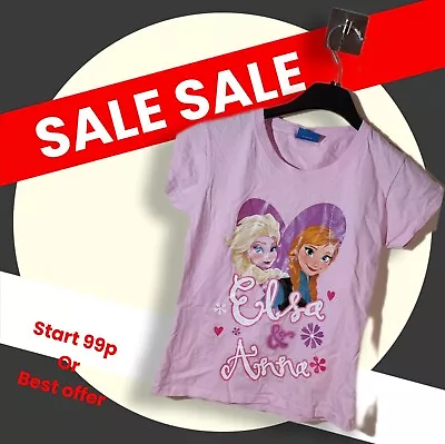 Buy Disney  Elsa & Anna Girls T-Shirt Size  7-8 Yrs • 0.99£