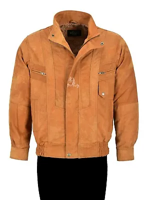 Buy Men's Real Leather Bomber Jacket Tan Buff Classic Fashion Gents Blouson Jacket • 140£