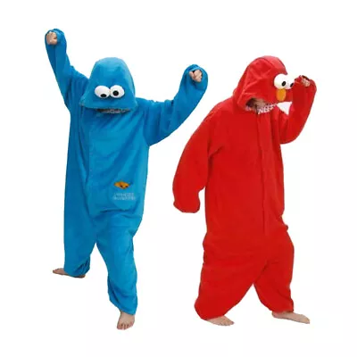 Buy KIDS Unisex Sesame Street Cookie Monster&Elmo Costume Pajamas Flannel Outfit • 14.97£