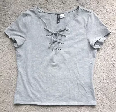 Buy VGC Size M Grey Laced T-shirt Short Sleeve Cotton Mix H&M Divided • 5£