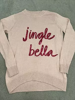 Buy Woman’s H&M Size Small Xmas Christmas Jumper Jingle Bella Pink Sequin • 5£