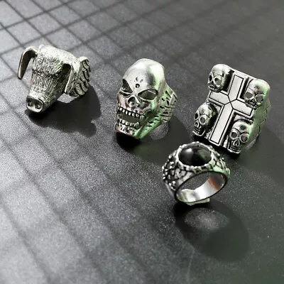 Buy Gothic Men 925 Silver Heavy Skull Rings Punk Rocker Party Jewelry Gift Size 8-13 • 3.82£