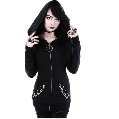 Buy Women Hoodie Sweatshirt Gothic Punk Long Sleeve Ring Hooded Zipper Jackets Tops • 12.99£
