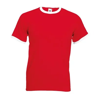 Buy Mens Ringer T-Shirt Fruit Of The Loom Plain Short Sleeve Round Crew Neck Top Tee • 6.67£