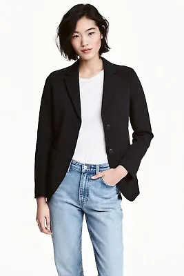 Buy H&M Womens Black Cotton Twill Jacket Blazer SIZE UK-14 EU-42 BRAND NEW Rrp £30 • 19.95£
