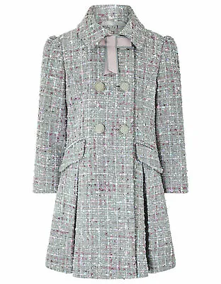 Buy Monsoon NEW Girls Grey Tweed Coat School Midi Jacket Age 9-10 Years • 34.99£