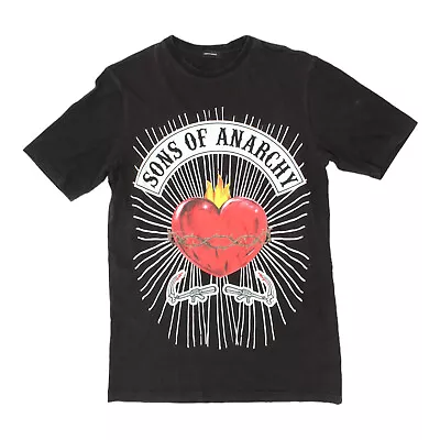 Buy Sons Of Anarchy Mens Black Crew Neck Heart Print Tshirt | Vintage Biker VTG • 25£