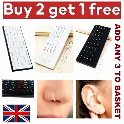 Buy Nose Rings Set Cartilage Tragus Helix Body Piercing Jewellery Top Ear Hoops Thin • 4.79£