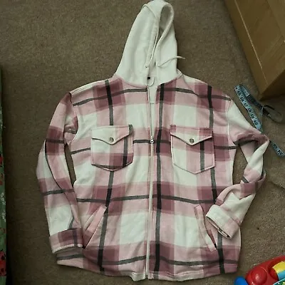 Buy Ladies Pink Check Hooded Shirt Jacket Size XL, 46” Bust • 4.99£