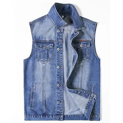 Buy Mens Denim Jacket Classic Trucker Jeans Retro Western Style Bodywarmer Waistcoat • 18.55£