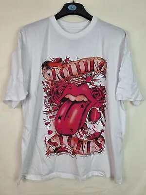 Buy Rolling Stones Rock Band Tee White T-Shirt Tongue And Stars Mens Size L Unisex • 12.99£