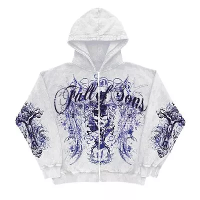 Buy Mens Hip Hop Zipper Cotton Lining Hoodies Graffiti Print Y2K Jacket Sweatshirts. • 31.25£