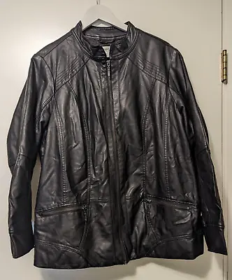 Buy CJ Banks Front Zip Pockets Black Faux Leather Women’s Jacket 1X • 18.54£