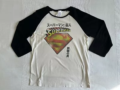 Buy SUPERMAN Japanese T-Shirt Medium White OFFICIAL DC COMICS Vintage Baseball Style • 17.32£