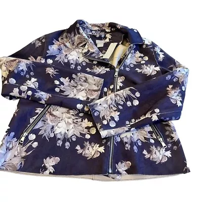 Buy NWT $169 Chicos Deep Purple Moto Jacket Floral Print Faux Suede Size 1 US 8/10 • 16.06£
