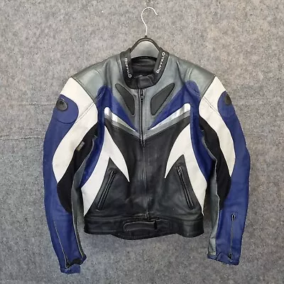Buy Buffalo Leather Motorcycle Jacket Size 14 Biker Motorbike Blue Black White • 29.95£