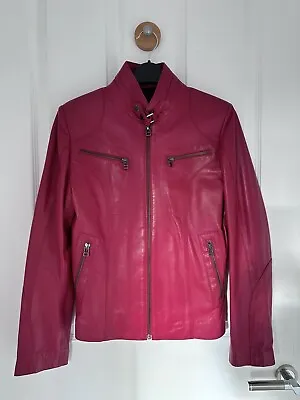 Buy Ladies Calisyo Size EU 40 Raspberry Real Lamb Leather Biker Jacket With Zips • 65£
