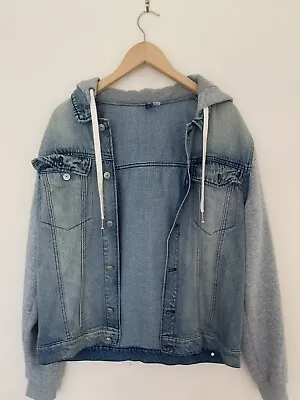 Buy H&m Jersey Sleeve Hooded Denim Jacket - Size Xl • 19£